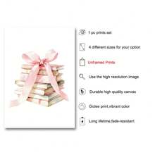1 本无框书粉色蝴蝶结艺术海报美学少女房间装饰时髦绘画帆布印刷简约墙壁画适用于女孩房间、宿舍、公寓、客厅、卧室、现代家居装饰 - 彩色 - 查看 5