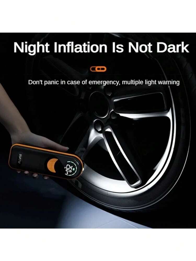 SUITU Portable Car Air Compressor, Cordless Handheld Pump With Digital Pressure Gauge And Auto Fill-Stop Function, Multi-Functional Car Inflator, Electric Air Pump, Multiple Inflator Accessories For Car Tires, Bicycles, Motorcycles And Balloons, Orange Christmas Gift - Orange Color - View 4