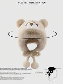 1 件秋冬熊耳毛绒帽子，男女弹力针织无檐便帽，街头时尚嘻哈风格保暖滑雪面罩 - 查看 5