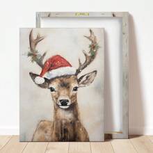 1 bức tranh trang trí tường Giáng sinh hình tuần lộc tĩnh vật, nghệ thuật Giáng sinh mộc mạc, tranh in trang trí Giáng sinh, tranh in nghệ thuật ngày lễ cổ điển - trên vải canvas - (có khung) - Nhiều màu - Xem 8