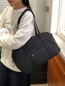 高品质手提包和单肩包，女士时尚休闲大容量旅行包旅行收纳包旅行装备机场旅行用品衣服行李包圣诞礼物创意女士女孩圣诞礼物送给妈妈生日礼物妈妈朋友感恩节感谢礼物 - 黑色 - 查看 7