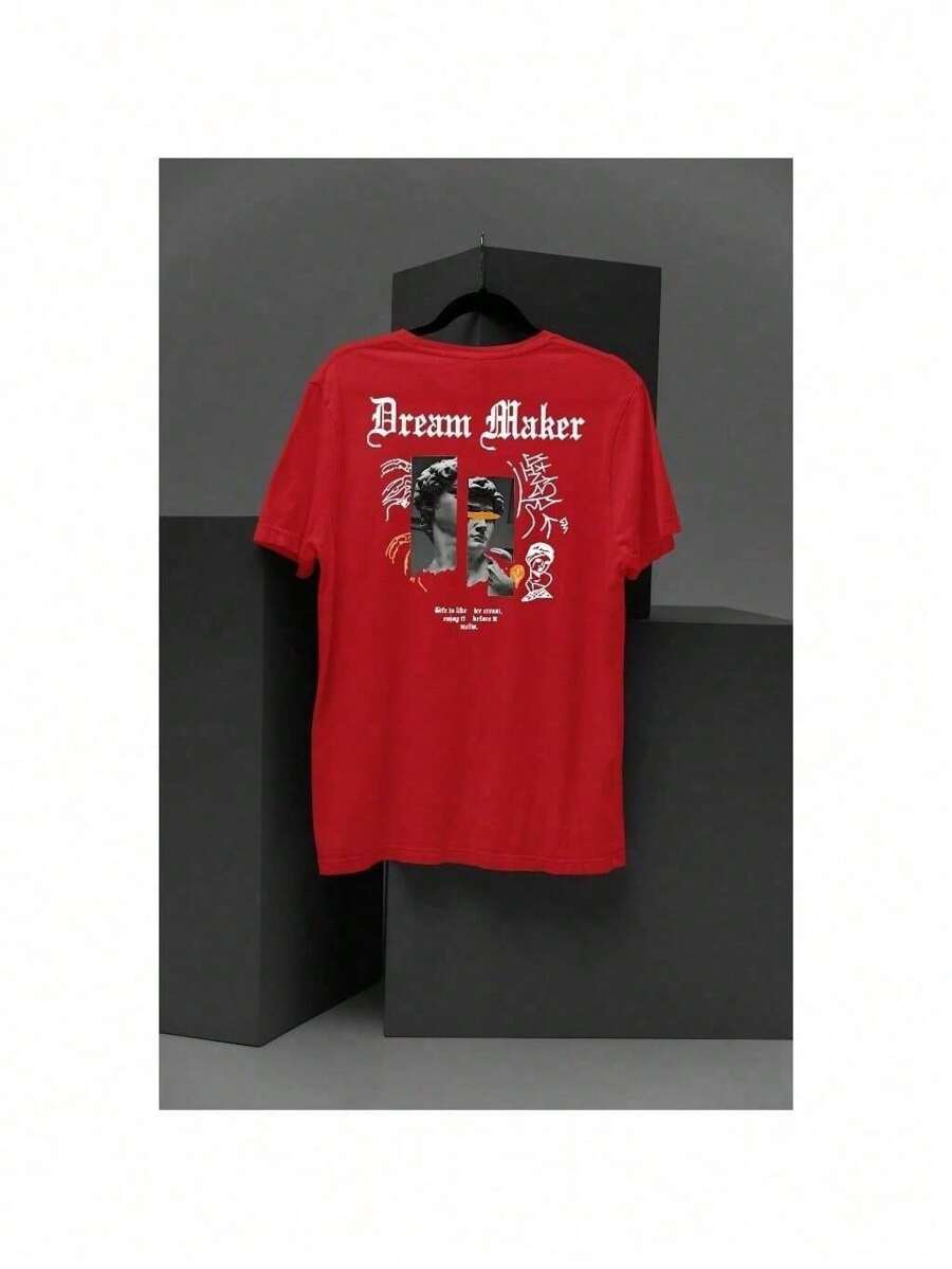 Men's Streetwear T-Shirt 100% Premium Cotton Dream Maker Men's Shirt - Đỏ - Xem 1