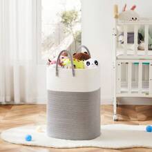 1Pc 60/80/100L Laundry Basket,Woven Cotton Rope Laundry Hamper Versatile Storage For Dirty Clothes,Baby Toys,And Blankets In Bathroom, Nursery,And Living Room - 灰色 - 查看 6