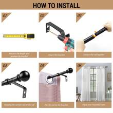 圆形优质可调节金属窗帘杆套装带支架，现代优雅哑光黑色拼接窗帘杆可通过拼接调节，带圆形顶部，适用于推拉门、卧室、露台门 - 黑色 - 查看 8