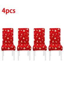 1pc 160gsm Christmas Chair Cover, Elastic Dining Chair Slipcover, Washable Spandex Kitchen Removable Seat Protector, Suitable For Home Or Party - Multicolor - View 9