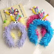Bandeau fluffy coloré élégant en polyester avec torsade, accessoire de tête de dessin animé mignon pour femmes, pour l'automne/l'hiver, serre-tête, cerceaux à cheveux