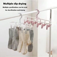 8/32 夹衣服晾衣架，衣服，袜子，内衣晾衣架，带夹子的可折叠挂式晾衣架，可折叠袜子架，衣钩，家用内衣架，卧室，阳台 - 灰色 - 查看 3