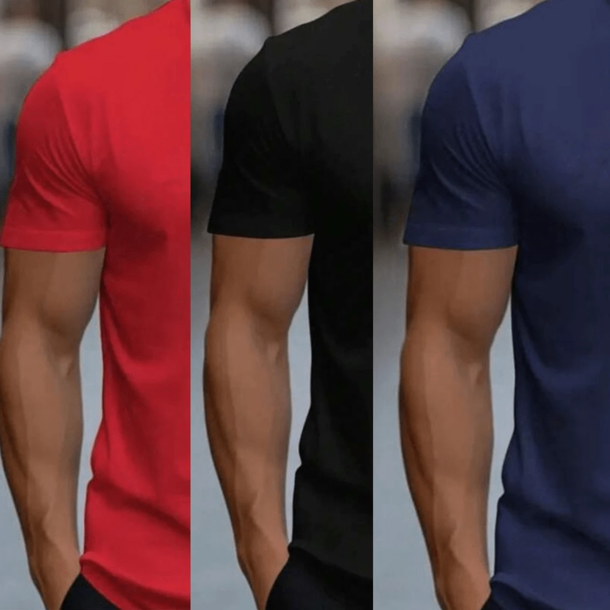 Kit 3 Men's T-Shirts Plain Premium Combed Mesh 100% Cotton Round Neck Short Sleeve Basic Summer - 藍色和黑色 - 查看 1