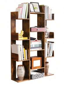 Estantería en Forma de árbol con 13 estantes de Almacenamiento, Esquinas Redondeadas, 9.8 Pulgadas de Profundidad x 33.9 Pulgadas de Ancho x 55.1 Pulgadas de Alto, café rústico - Marrón - Ver 9