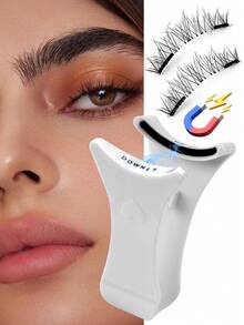 1 Pair C Curl Magnetic False Eyelashes Kit With Mirror & Applicator Glue-Free Eyelashes 3D Natural Manga Eyelashes Cat Eye Fluffy Faux Mink Eye Lashes - 黑色 - 查看 7