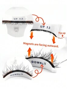 1 Pair C Curl Magnetic False Eyelashes Kit With Mirror & Applicator Glue-Free Eyelashes 3D Natural Manga Eyelashes Cat Eye Fluffy Faux Mink Eye Lashes - 黑色 - 查看 10