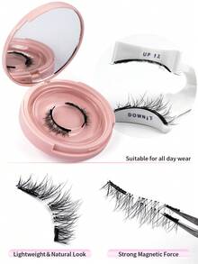 1 Pair C Curl Magnetic False Eyelashes Kit With Mirror & Applicator Glue-Free Eyelashes 3D Natural Manga Eyelashes Cat Eye Fluffy Faux Mink Eye Lashes - 黑色 - 查看 8