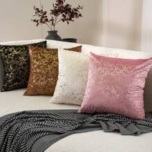 1pc Double-Sided Baroque Style Gold Foil Printed Velvet Cushion Cover,No Filling. The Soft Velvet Fabric With Gold Foil Print Shiny Shimmering Design, Suitable For Sofa, Couch, Bed, Car, Chairs, Window Seats, Loveseat, Living Room, Bedroom, Floor, Bench, Office, Cafe Etc.