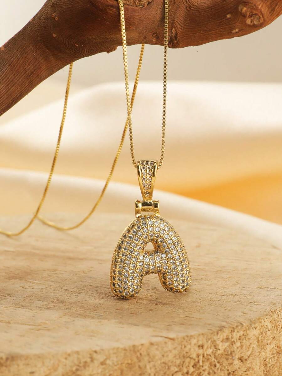 New Fashion Bubble Lucky A-Z Letters Sparkling Zirconia Luxury Pendant Necklace For Women Men Initials Alphabet Chain Choker Jewelry Gift - Gold - View 1