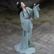 古风印花交领长袖衬衫，传统中国风，适合日常通勤、传统节日、圣诞节出游 - 薄荷綠 - 查看 2