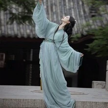 古风印花交领长袖衬衫，传统中国风，适合日常通勤、传统节日、圣诞节出游 - 薄荷綠 - 查看 5