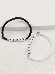 Customizable Bracelet With Letter Beads And Heart Beads, Personalized With Name, Lyrics, Album Title Or Concert Tour, Suitable For Birthday, Valentine's Day, Anniversary Celebration, Gift For Girlfriend, Boyfriend, Friend