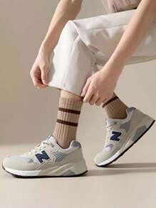 10/5 Pairs Youth Striped Color Block Long Crew Socks, Breathable Sports Tall Socks, Spring & Autumn Korean Style - Multicolor - View 3