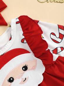 Pelele de bebé niña con bordado lindo de Papá Noel y volantes, serie navideña roja, el mejor regalo de Navidad