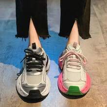 Women Platform Sneakers Mixed Colors Running Sports Shoes Soft Tennis Shoes Casual Vintage Outdoor Lace Up Comfortable Sneakers - Black - View 6