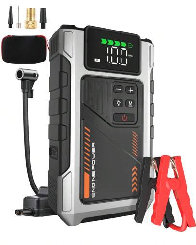 U2 Car Jump Starter Power Bank With Air Compressor, 150PSI 4500A Battery Jumper Starter Portable For 7.5L Petrol And 6.0L Diesel Engine, Portable Jump Box Car Battery Jump Starter With LED Torch