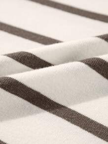 CILKOO 条纹侧开衩圆领短袖毛衣T恤 休闲夏季 - 棕色 - 查看 11