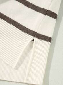 CILKOO 条纹侧开衩圆领短袖毛衣T恤 休闲夏季 - 棕色 - 查看 10