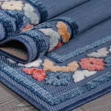 Outdoor Rug 10x14 Bordered Modern Floral Large Area Rugs For Indoor And Outdoor Patio Easy To Clean Non Shedding Living Room Porch Garden Washable Outside Carpet - 有邊框 - 藍色 - 查看 6