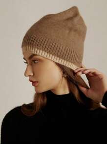 1pc Women 100% Wool Dual Layer Beanie Hat, Thick Warm Wool Blend Skull Cap For Street Fashion, Autumn/Winter - Multicolor - View 4