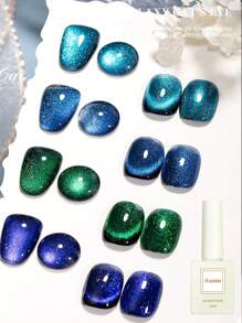 12Ml容量秋冬热销4色系列梦幻银河水晶猫眼指甲油胶2024新款流行闪光法式猫眼美甲沙龙带UV指甲灯修复适合居家女士 - 彩色 - 查看 4