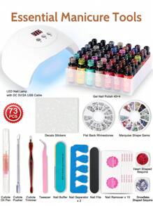 Lavender Violets 73 Pcs Gel Polish Set With 54W UV LED Lamp Auto Sensor,45+4 Colors,Semi Sheer Glitter Glow In The Dark Primer,Base,Matte & Top Coat Rhinestones Sequins Sticker Manicure Tools LA00