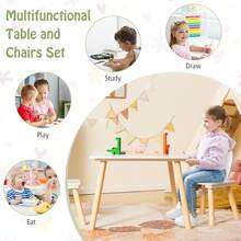 Homasis 3 Pieces Kids Table & Chairs Set Children Wooden Furniture Set W/Solid Wood Legs - White - View 6
