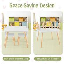 Homasis 3 Pieces Kids Table & Chairs Set Children Wooden Furniture Set W/Solid Wood Legs - White - View 4