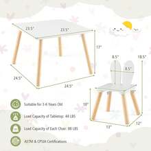 Homasis 3 Pieces Kids Table & Chairs Set Children Wooden Furniture Set W/Solid Wood Legs - White - View 9