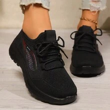 Giày thể thao đế xuồng dệt thoáng khí cho nữ, giày đế xuồng buộc dây thoải mái, chống thấm nước cho mùa thu - màu đen - Xem 3