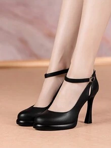 2024 New Fashion Waterproof Platform Super High Heel Low Vamp Pumps, Black & White, Silver & Gold Color Block, Pointed Toe Chunky Heel, Elegant For Party - Black - View 4