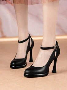 2024 New Fashion Waterproof Platform Super High Heel Low Vamp Pumps, Black & White, Silver & Gold Color Block, Pointed Toe Chunky Heel, Elegant For Party - Black - View 3