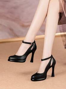 2024 New Fashion Waterproof Platform Super High Heel Low Vamp Pumps, Black & White, Silver & Gold Color Block, Pointed Toe Chunky Heel, Elegant For Party - Black - View 2
