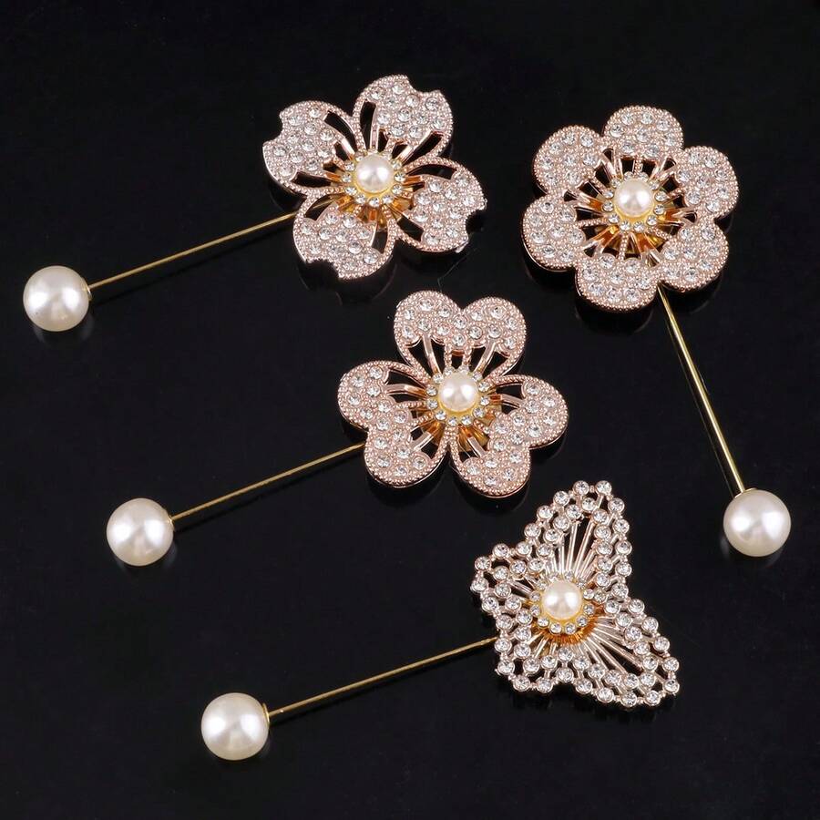 Men Crystal & Pearl Lapel Pin, Women OnePiece Brooch For Suit, Dress
