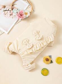 Fleece Jumpsuit Outfit With Bow Lace Decor For Pets, Warm And Comfortable With Stretch - Beige - View 1