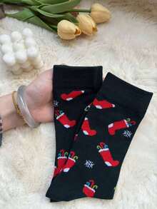 1 双女士多色圣诞礼物雪花图案舒适柔软中筒袜，适合圣诞节穿着 - 彩色 - 查看 4