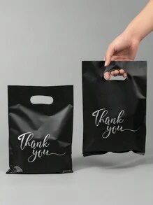 10pcs Black Thank You Gift Bags, Plastic Bags For Small Business, Shopping Bags, Ideal For Festival, Birthday, Party Favors, Wedding Gift Packaging, Suitable For Gifts, Parties, Shops, Boutiques, Etc. Back To School Valentine Day