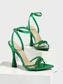 2024 欧美夏季露趾时尚秀款粗高跟鞋细带性感高跟凉鞋女