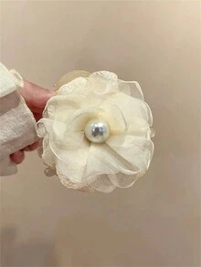 1 件装女士珍珠和网状花朵装饰发爪夹，发爪发夹，适用于发髻发型配件 - 彩色 - 查看 7