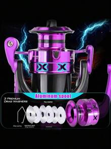 SOUGAYILANG 1Pc Spinning Fishing Reel Aluminum Spool 1000-7000 Series 5.2:1 Gear Ratio Right/Left Inter-Changeable Folding Handle Suitable For Saltwater Fishing Tools - Purple - View 8