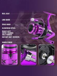 SOUGAYILANG 1Pc Spinning Fishing Reel Aluminum Spool 1000-7000 Series 5.2:1 Gear Ratio Right/Left Inter-Changeable Folding Handle Suitable For Saltwater Fishing Tools - Purple - View 6