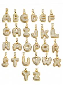 New Fashion Bubble Lucky A-Z Letters Sparkling Zirconia Luxury Pendant Necklace For Women Men Initials Alphabet Chain Choker Jewelry Gift - Gold - View 5