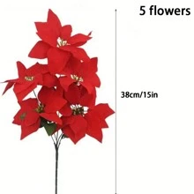 1 件/2 件人造一品红花，7 头/5 头红色圣诞花，假一品红灌木，适用于家庭圣诞树桌面中心装饰、楼梯圣诞装饰，适用于圣诞节家庭婚礼装饰 - 彩色 - 查看 13