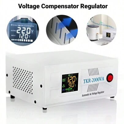 Regulador y Compensador Electronico de Voltaje,Regulador de Voltaje Monofasico Sin Interrupcion,Para Lavadoras,Refrigeradores y Secadoras,Compensador de Voltaje 2000va,Fuente de Poder Electronica Regulada Ajustable Con Pantalla Y Facil De Instalar