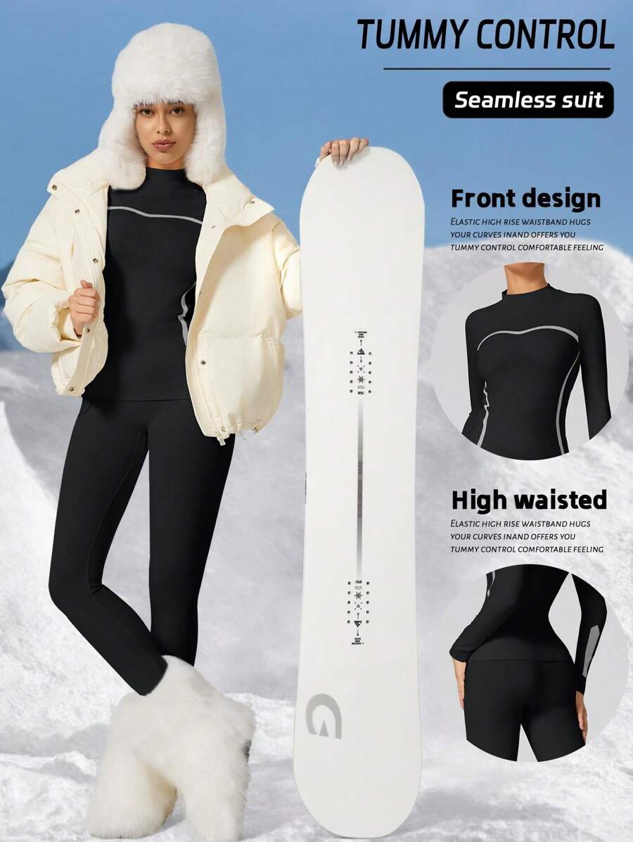 Women's Thermal Underwear Set, Winter Ski Suit Black Sports - màu đen - Xem 1